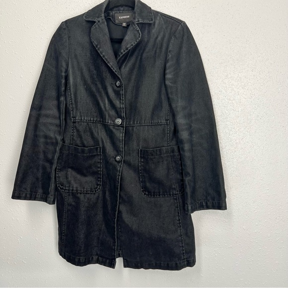 Express Black Wash Button Down Cotton Jacket Size 3/4 - Picture 5 of 13